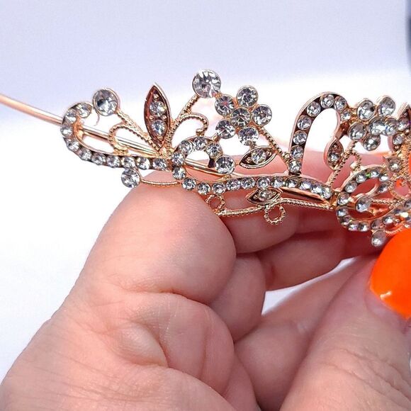 Rose Gold Tiara Bridal Pageant Crown Shiny Rhinestone Princess Birthday - Picture 6 of 12